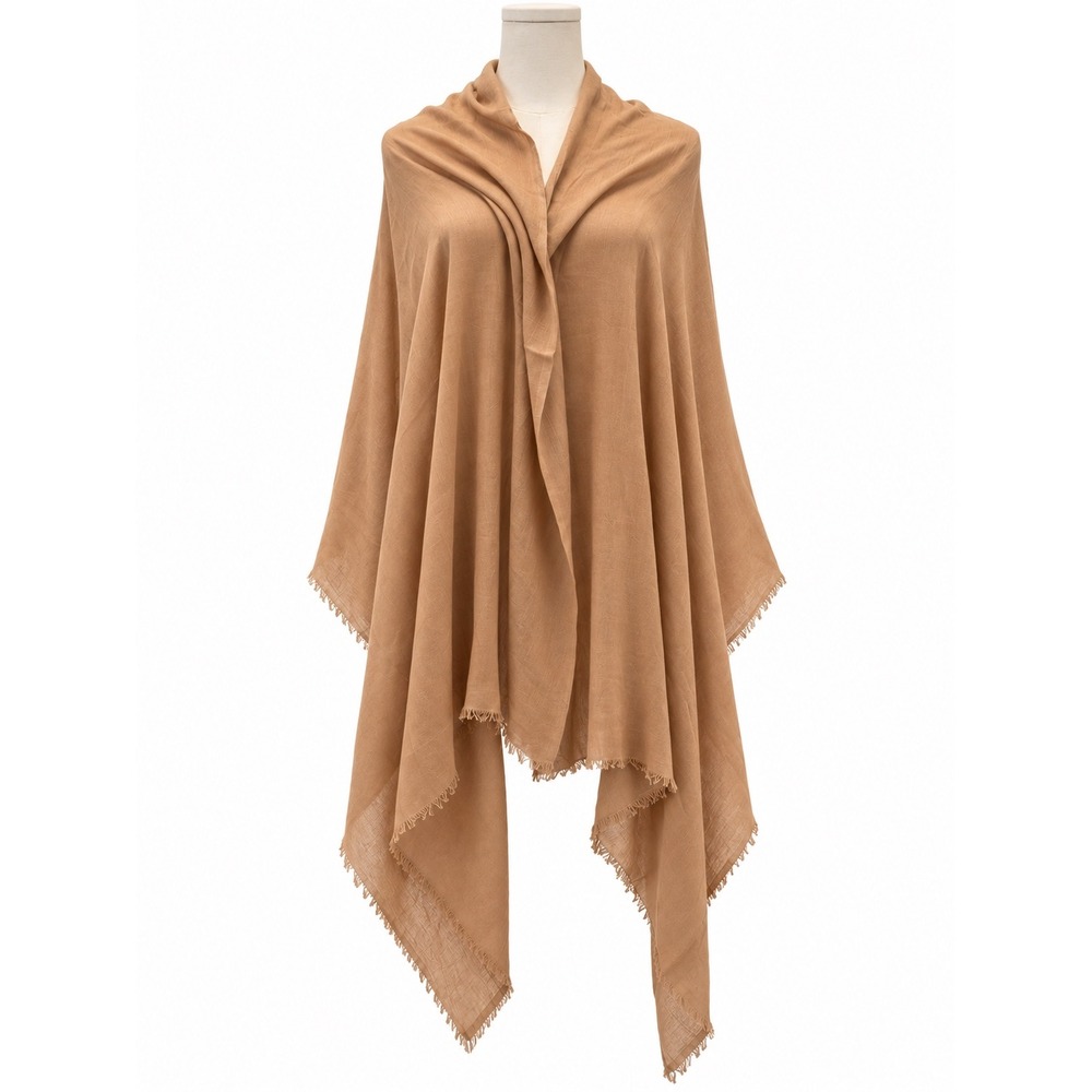 Cashmere Pashmina Group Camel Tan 100% Bamboo Yarn Fringed Scarf Wrap Shawl